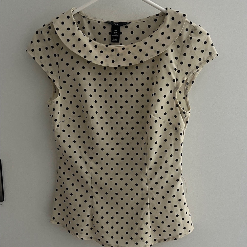 H&M Cream and Black Polka Dot Blouse